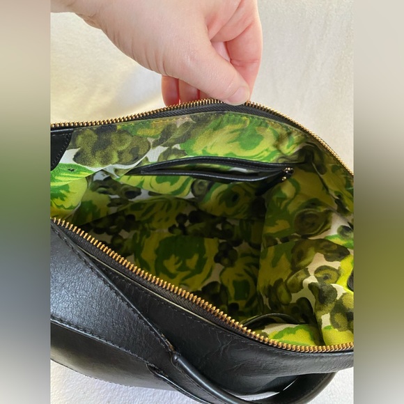 Kate Spade Savona Paige black leather hobo shoulder bag green floral lining - Picture 11 of 12